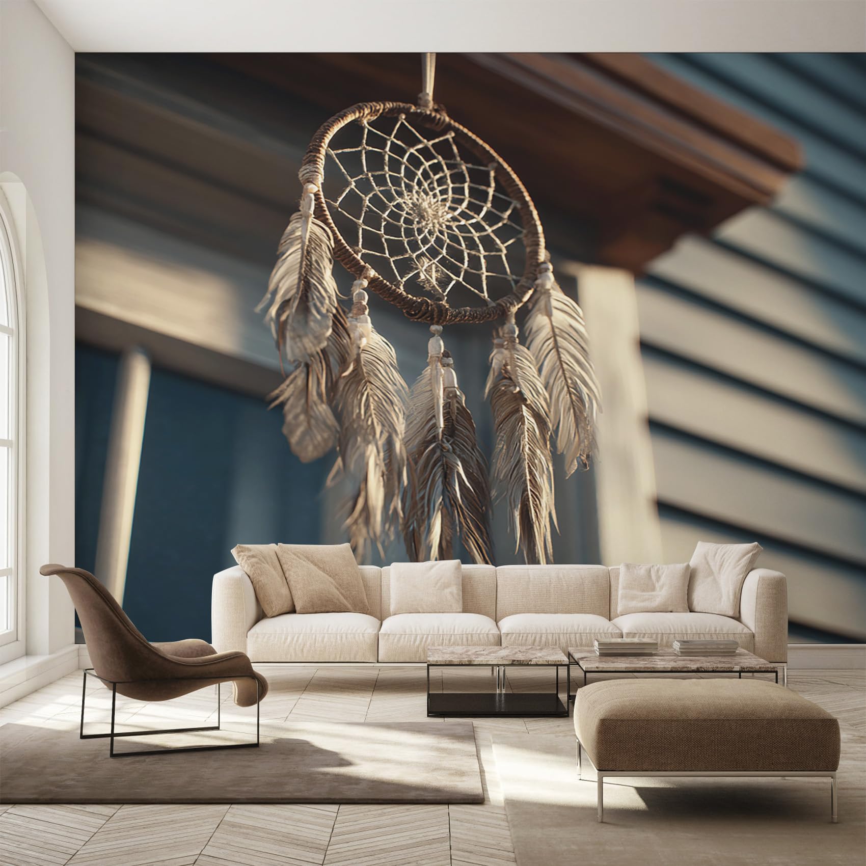 Generisch Fototapete Traumfänger Tapete 300 x 210 cm, Tapete Feder Modern Vliestapete Wallpaper Wandtapete für Wohnzimmer Schlafzimmer Sanierung Wandbilder Wanddeko D&O141