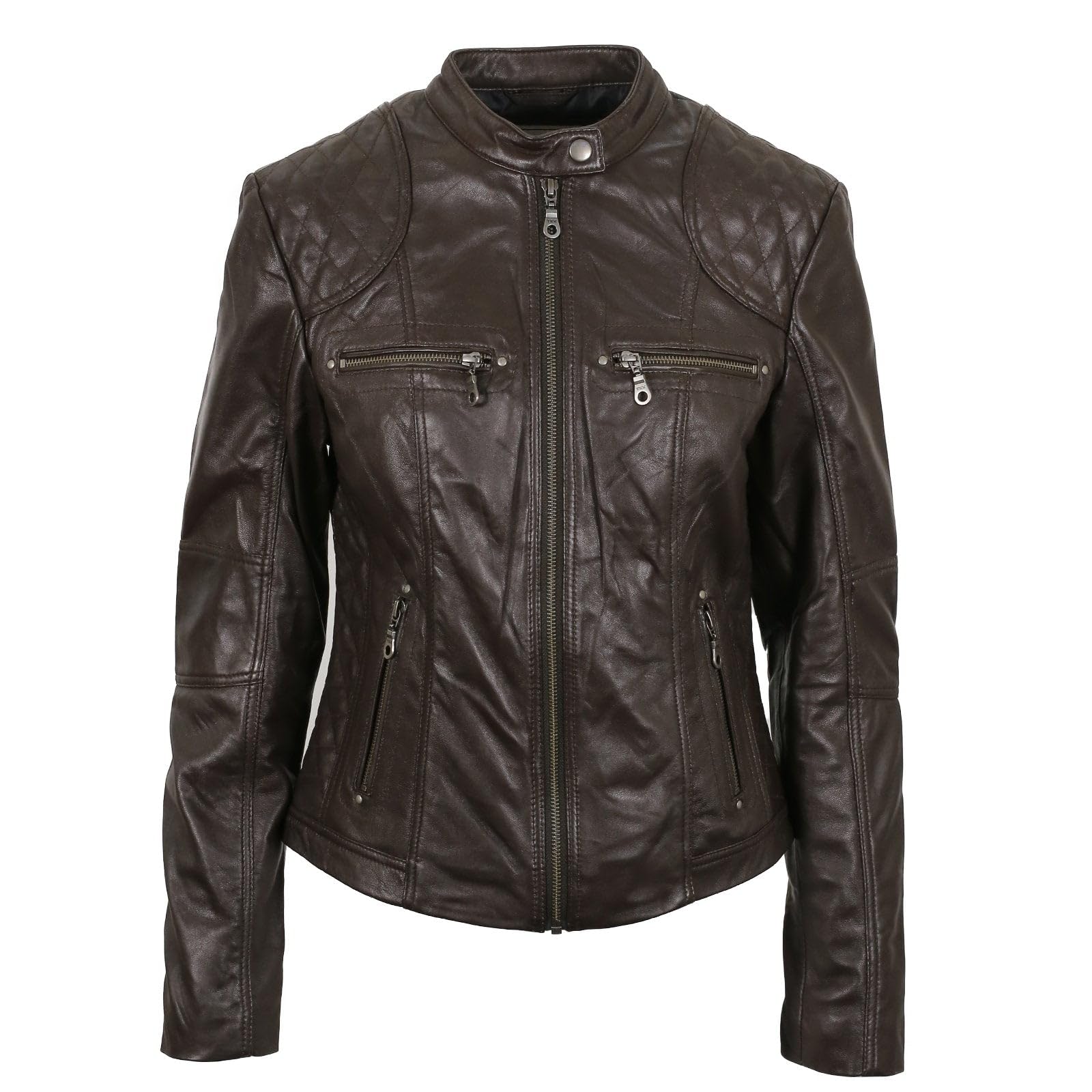 Pelle D’annata Women's Dark/Brown Real Leather Biker Jacket In - 18