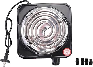 Estufa EléCtrica de un Solo Quemador, Compacta y PortáTil, Placa Calefactora de Temperatura Ajustable, 1500 W, Enchufe Europeo Negro y Acero Inoxidable