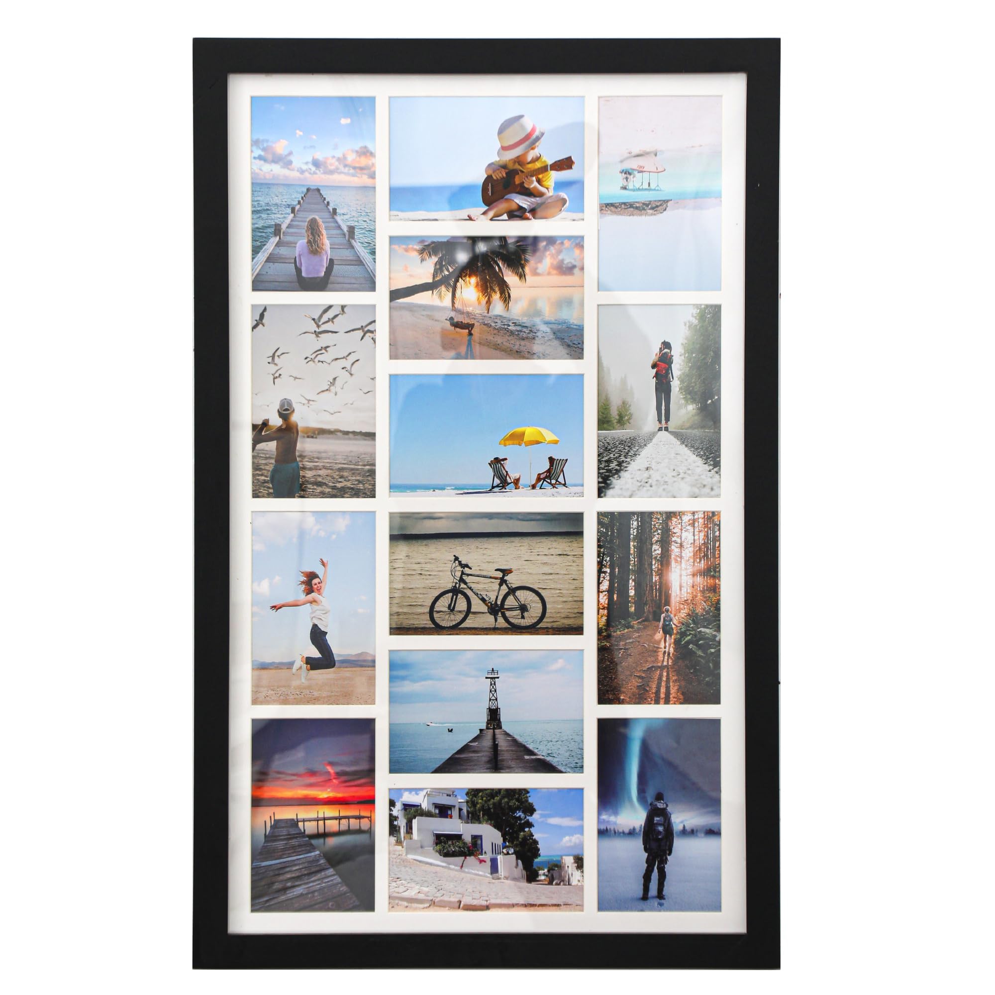 Large Capacity Multi Picture Frame – Holds 14 4x6 Photos, Solid Wood Versatile Collage Display Frame with Acrylic Glass, Wall Mount, for Living Room Bedroom Office Gallery(Black)