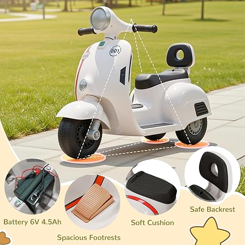 Miniatura 4 de TLSUNNY Motocicleta eléctrica para niños, juguetes para montar con faros y música, arranque suave, batería de 6 V, vehículo eléctrico para niños y