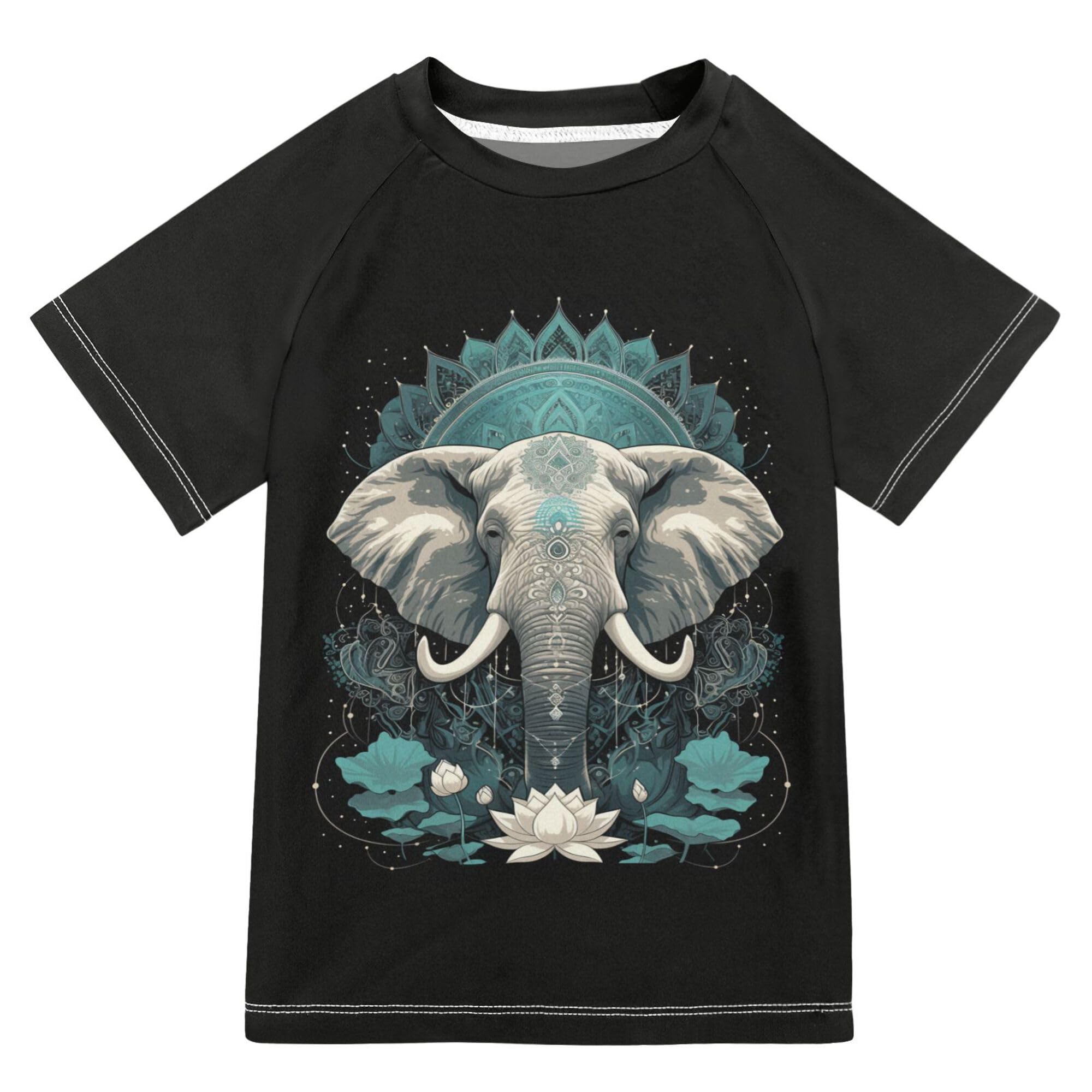 Elephant Flower Girls Bathing Suit Short Sleeves Girl Rash Guard Swimwears Athletic Tops for Big Boy 4T