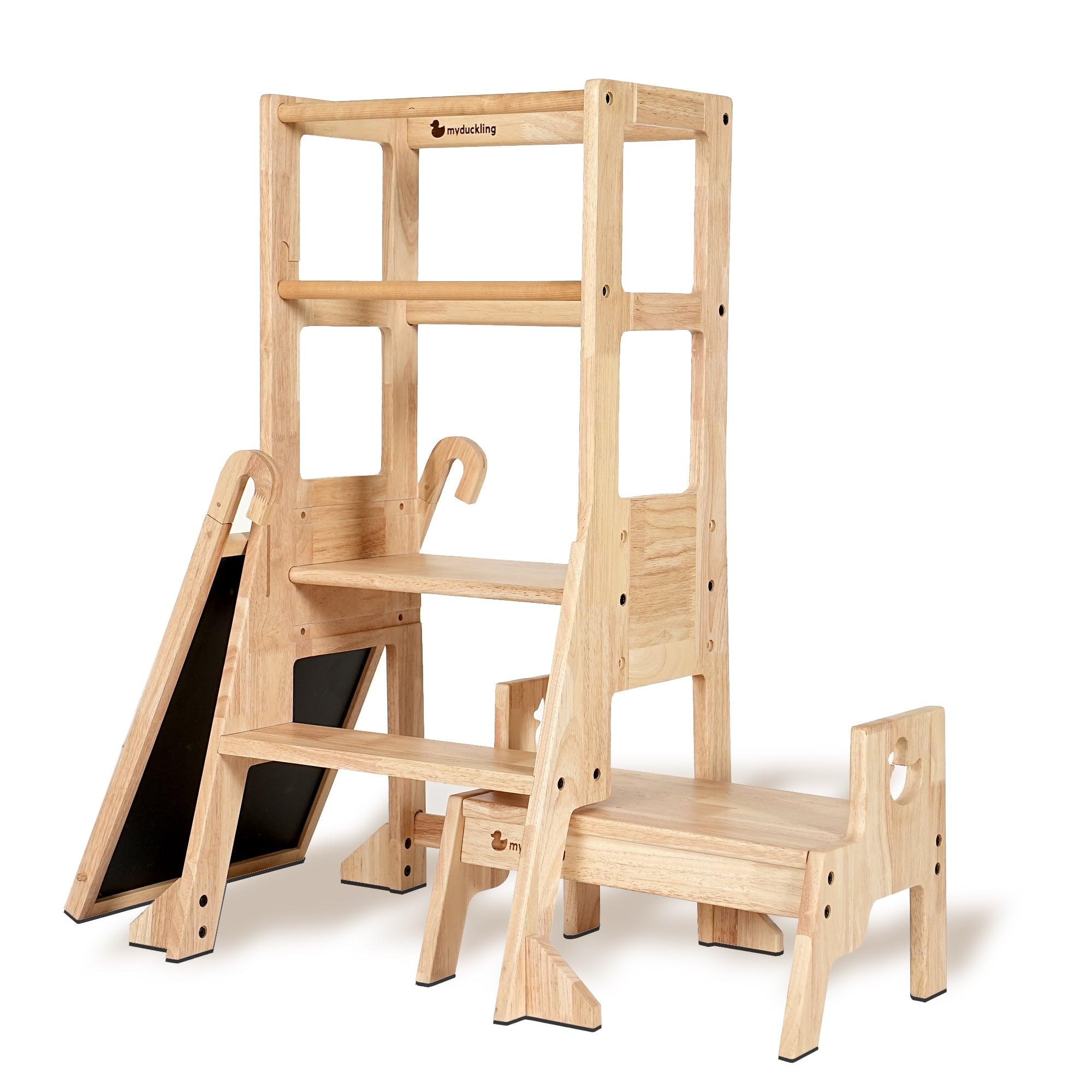 My Duckling Montessori Solid Wood Learning Tower with Step Ladder,Kids Kitchen Helper with Step Stool,Adjustable Toddler Step (Duck Stool Handle)