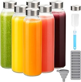 Zukro Glass Juice Bottles with Lids for Juicing 18 oz, Reusable Clear Gl...