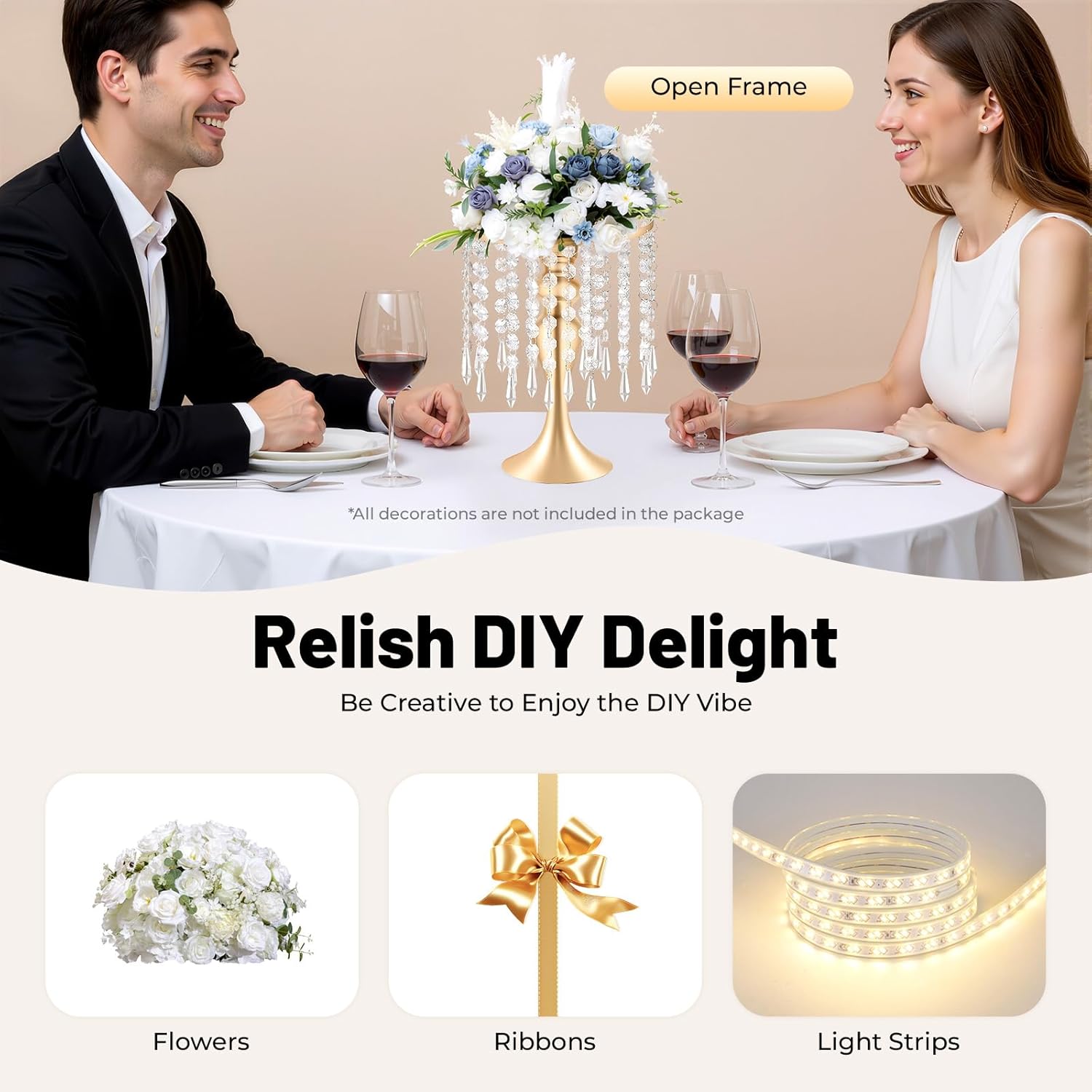 10 Pcs Crystal Flower Stand Wedding Centerpieces for Tables, 13.8in/35cm Height Flower Arrangement Holders Metal Flower Vase for Wedding Party Event Reception Dining Room Living Room Decor (Gold)