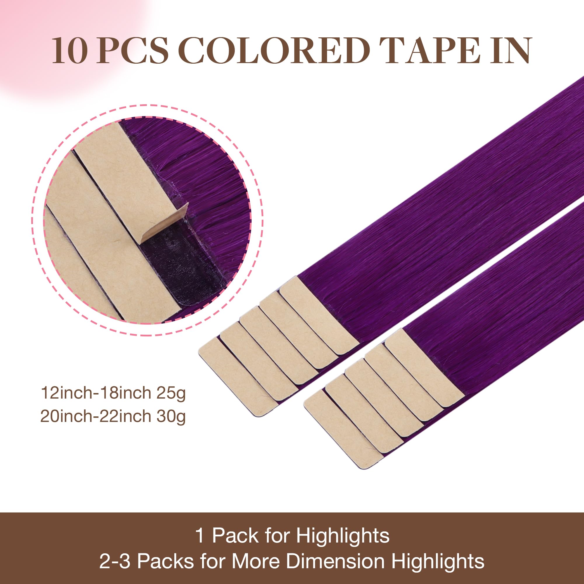 GOO GOO Tape in Hair Extensions Human Hair, Purple 10pcs 30g 22inch, Colored Tape ins Human Hair Extensions - Image 3