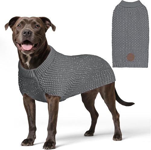 Miniatura 24 de KYEESE Suéter para Perros Grandes con Agujero para Correa Pullover Cálido con Hilo Reflectante Macho Tejido Grueso Elástico de Punto Abrigo