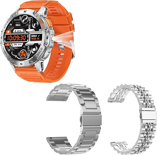 Relojes inteligentes militares para hombre con llamada Bluetooth, reloj inteligente AMOLED impermeable de 1.43 pulgadas con linterna, 111 modos