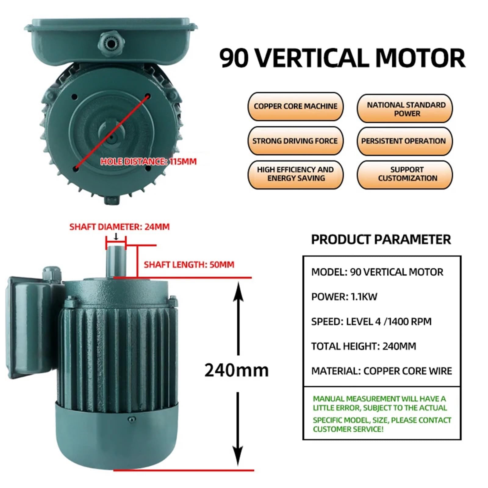 Motor asíncrono monofásico de 0,75 kw y 1, cicloidal reducción vertical Ac 220 2800rpm, cobre puro para fábrica(1100w 1400rpm)