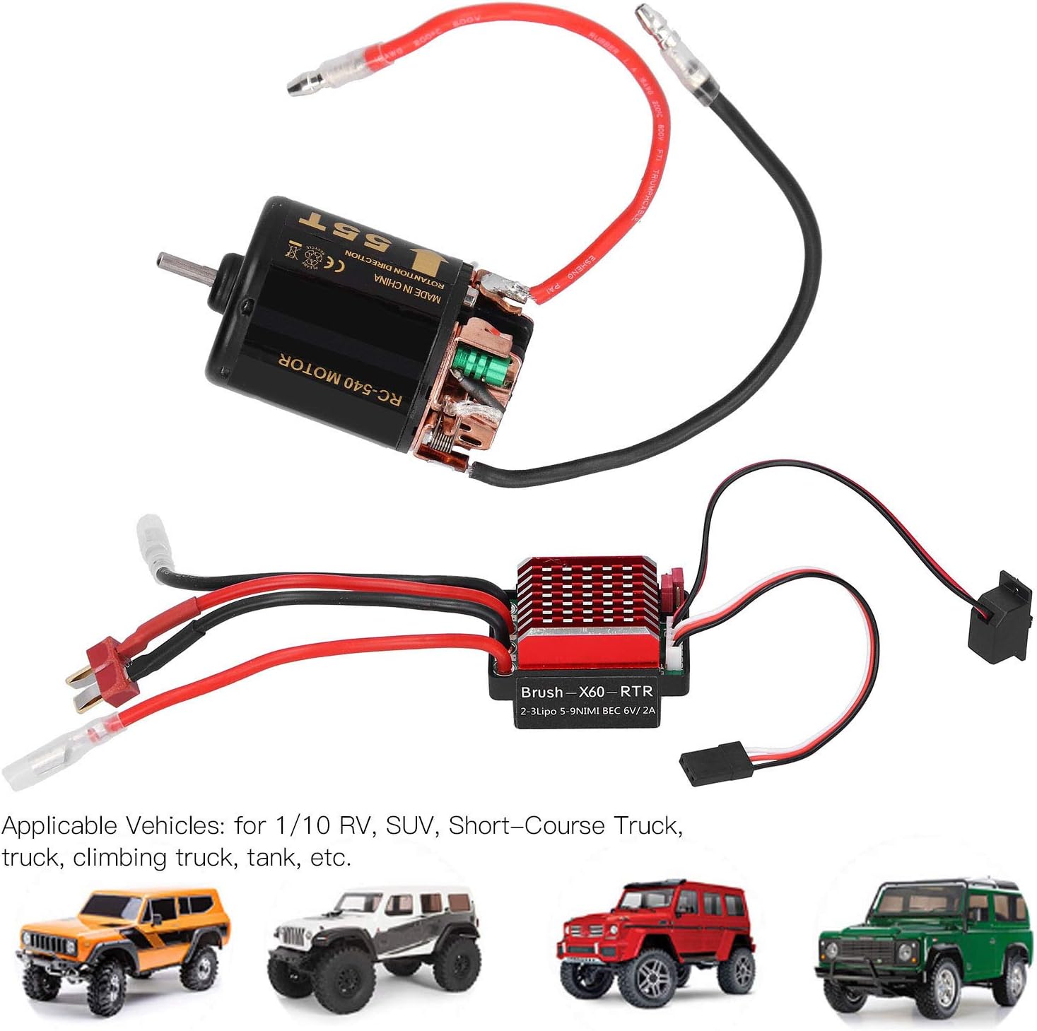 RC Motor ESC Combo, High Torque 360A Brushed Motor Kit 540 with T Plug for 1/10 Scale RC Cars Off-Road Racing Hobbyists