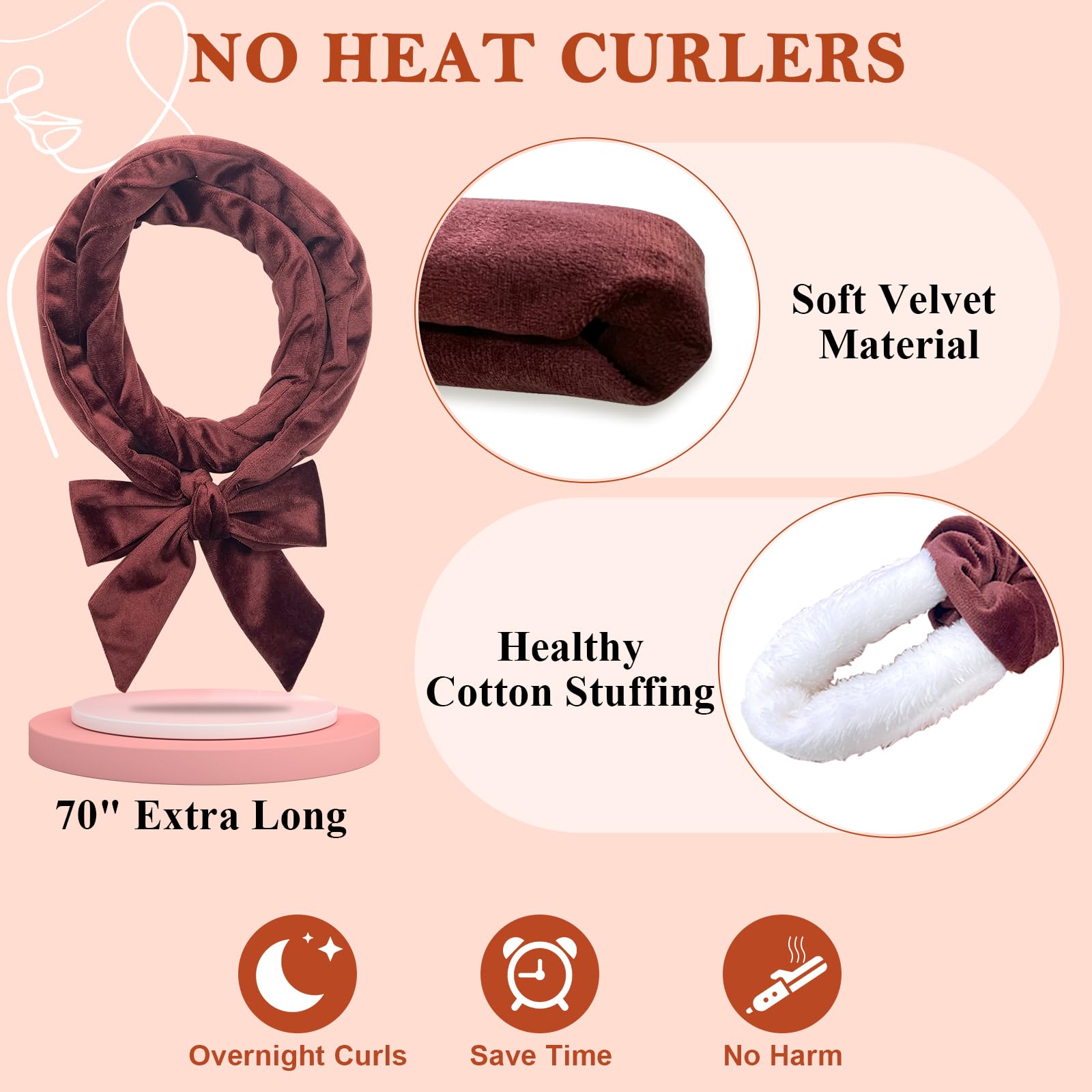 weiwei Heatless Curlers Headband, Heatless Overnight Curls Hair Curlers No Heat, 70" Soft No Heat Hair Curlers - Image 3
