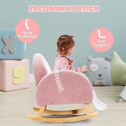 Miniatura 7 de INFANS Sofá para niños, mecedora para niños pequeños con marco de madera maciza, diseño antivuelcos, tela de felpa, sillón infantil para guardería