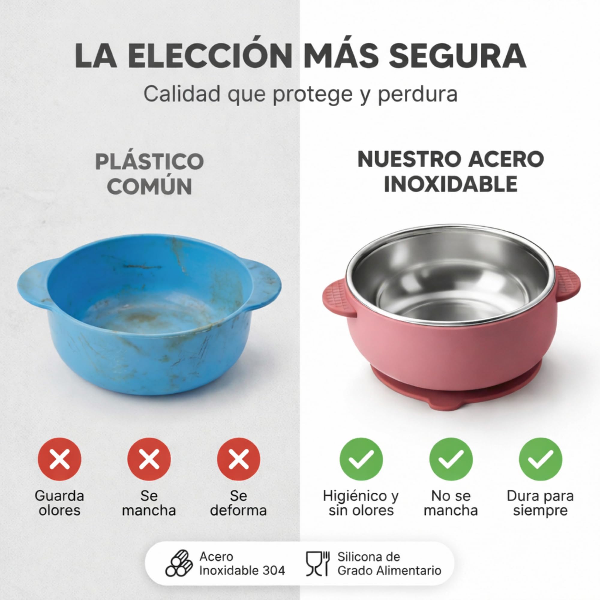 Set Bebé 4 Piezas 2en1 Acero Inoxidable + Silicona | Cuenco y Vaso Desmontables con Ventosa + Cubiertos BLW | Sin BPA Apto Lavavajillas | Alimentación Complementaria 6 Meses (Rosa)