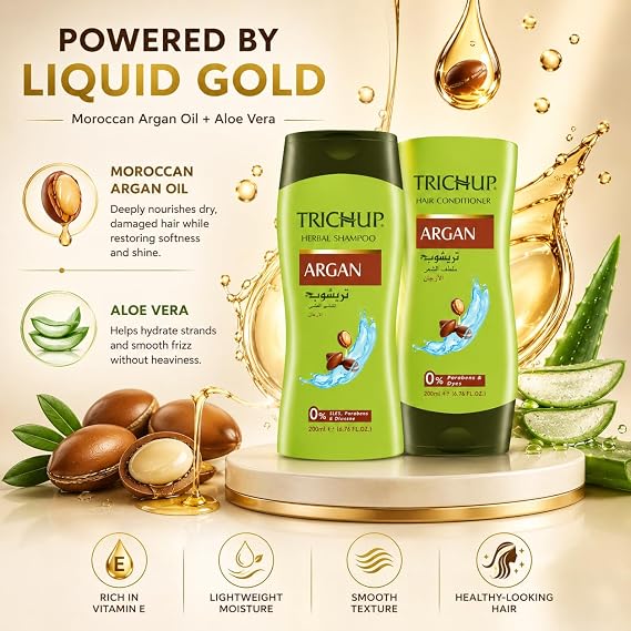 Trichup Argan Oil Shampoo and Conditioner Set Sulfate Free Herbal Hair Repair & Growth Set for Dry Damaged Hair & Frizz Control 6.76 fl oz (PACK OF 2)