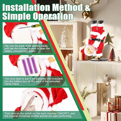 Miniatura 6 de SdeNow Papá Noel cantando, bailando, invertido, rotando, animatrónico musical, Papá Noel animatrónico eléctrico, con música, para niños y fiesta
