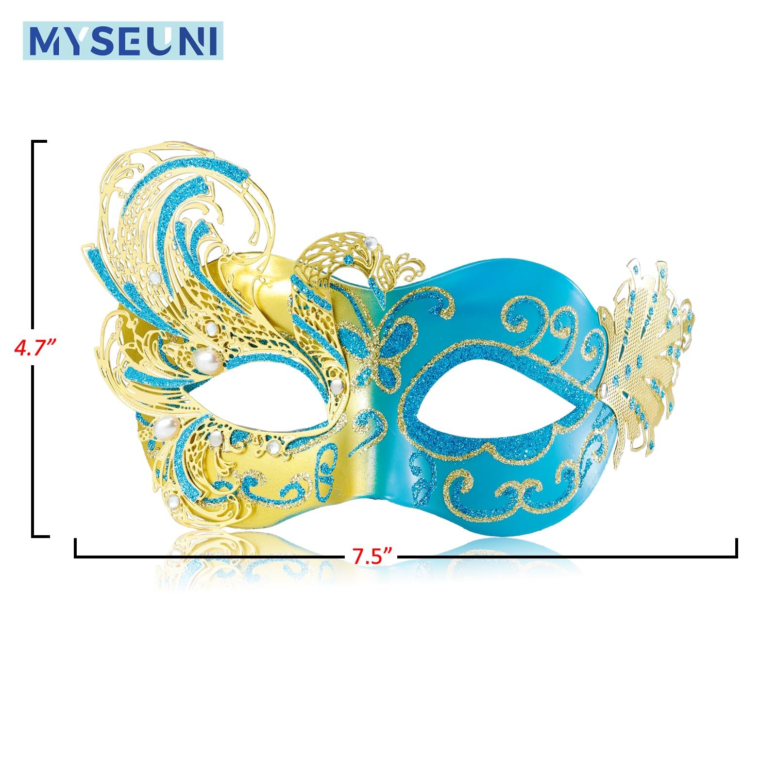 MYSEUNI 2025 New Gold and Blue Masquerade Mask for Women-Butterfly Masquerade Eye Mask - Image 3