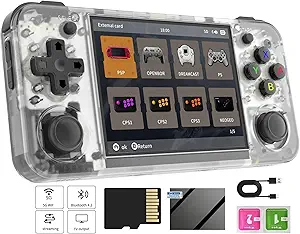 RG35XX H Retro Handheld Game Console with Linux System, RG35XXH 3.5 Inch IPS Screen Built-in 64G TF Card 5528 Games Support TV Output 5G WiFi Bluetooth 4.2(Transparent White)