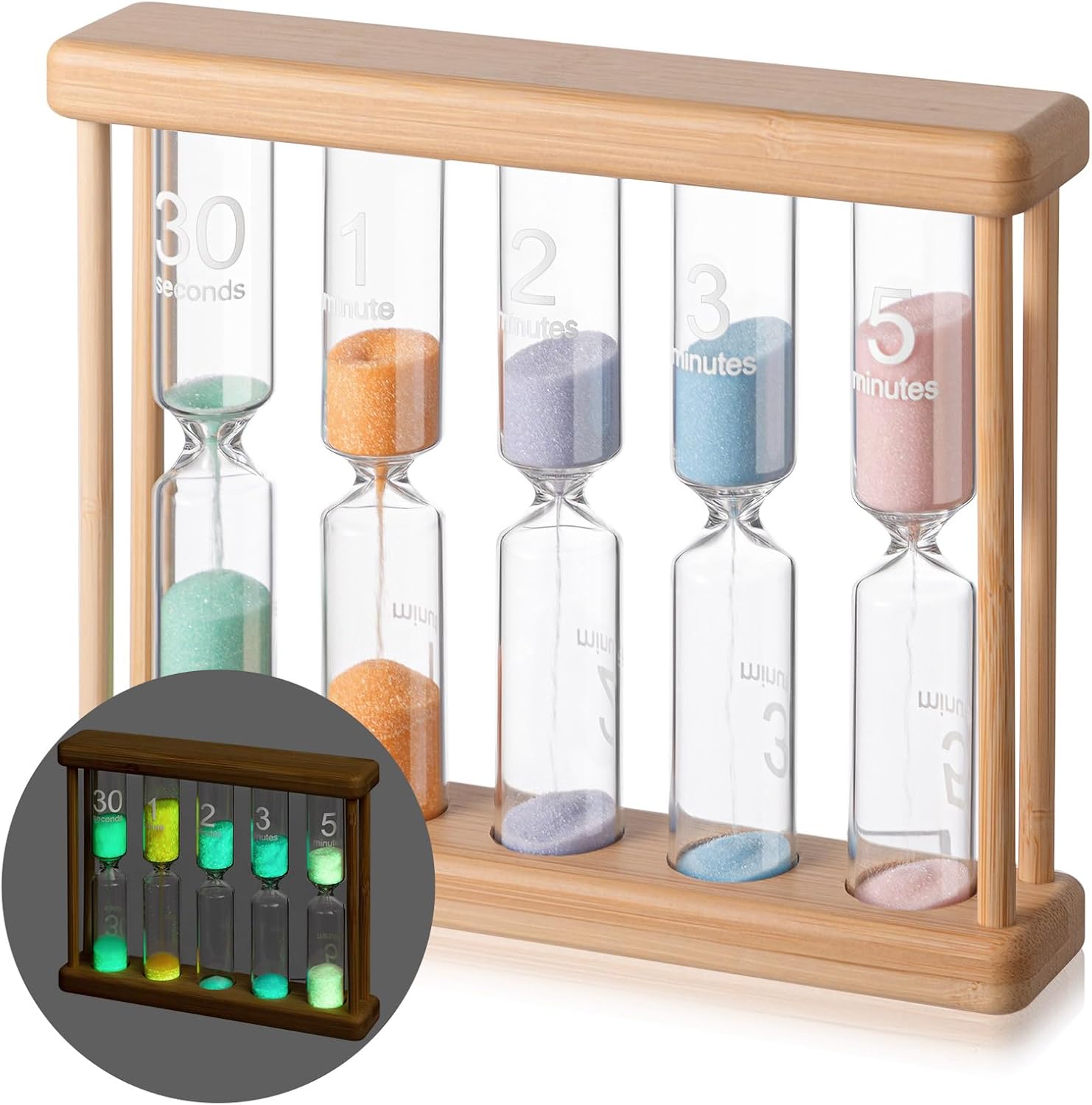 Glow in The Dark Sand Timer 0.5/1/2/3/5 Wooden Sand Glass Luminous Hourglass Creative Timing Tools for Decorations Brush Teeth Home Office Cooking Classroom