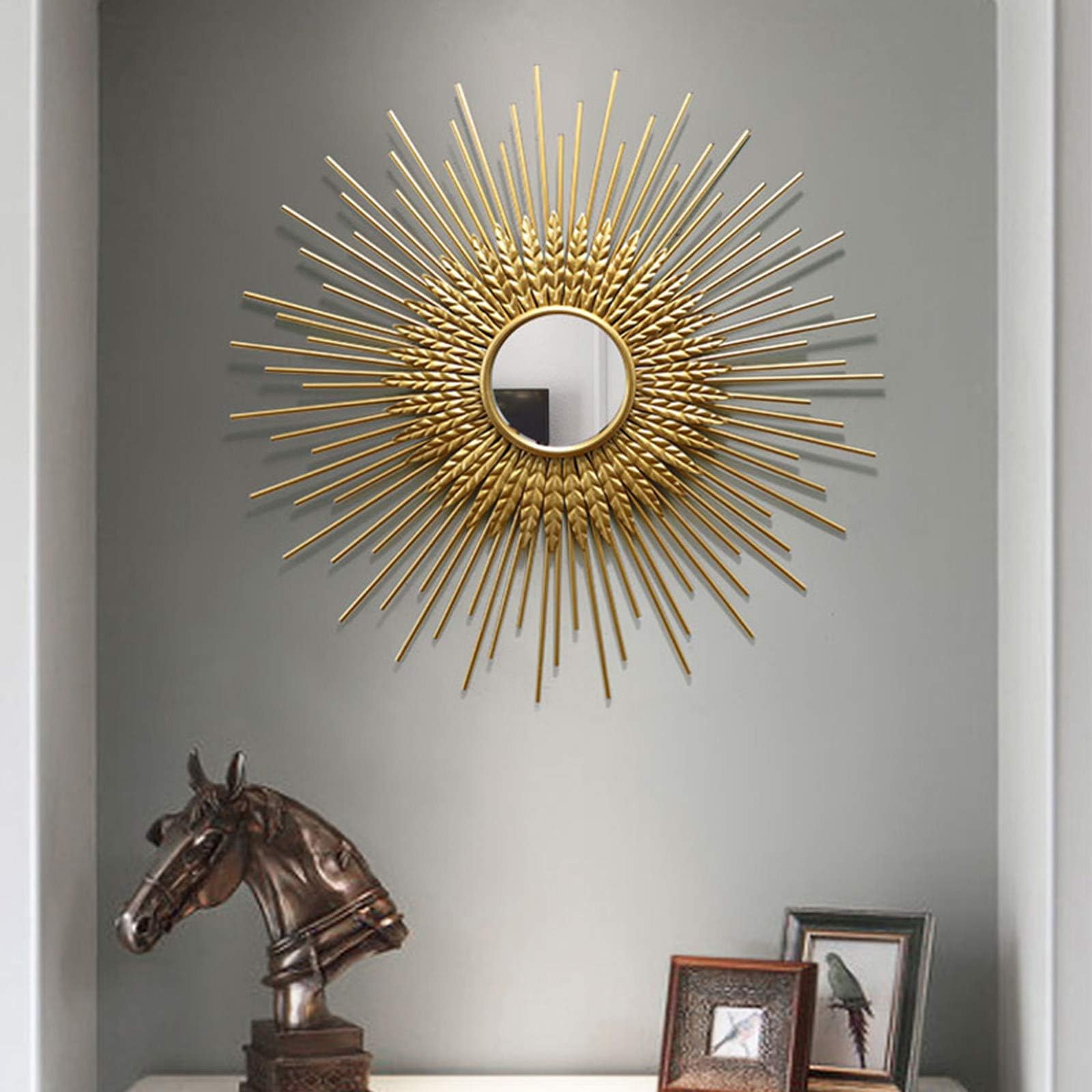 Sonnenspiegel Gold, Metall Sunburst Hängender Spiegel für Wand