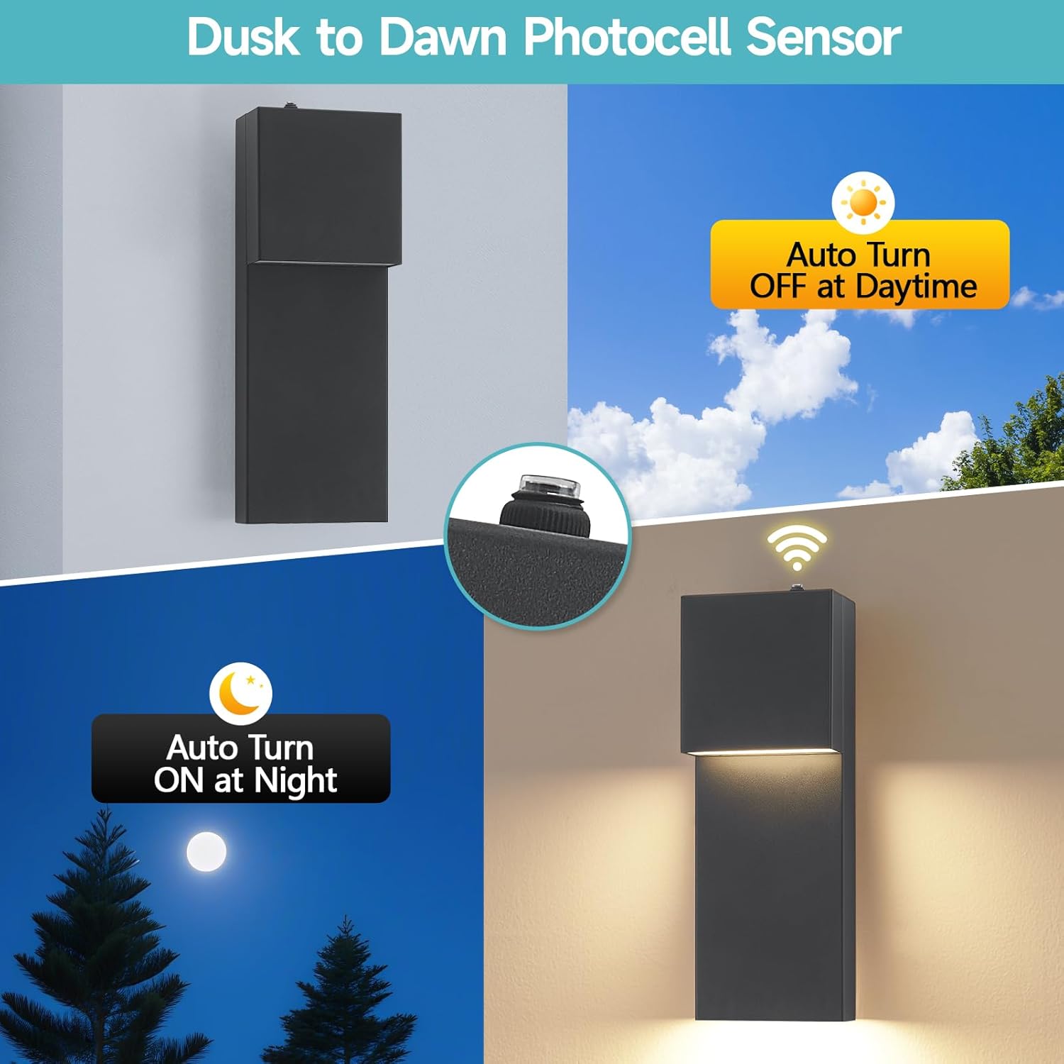 Modern LED Outdoor Wall Sconce, Dusk to Dawn Outdoor Lighting, Black Porch Lights Outside Wall Mount Lights for House Porch Garage, 15 Inch 3000K 1 Pack
