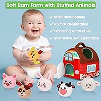 Vista 3 de Avesa Baby Toys 6-12 Months - Soft Barn Toy with Stuffed Farm Animals, Rattle - Montessori Toys for Babies 6 Months Old Sensory Infant Toy Baby