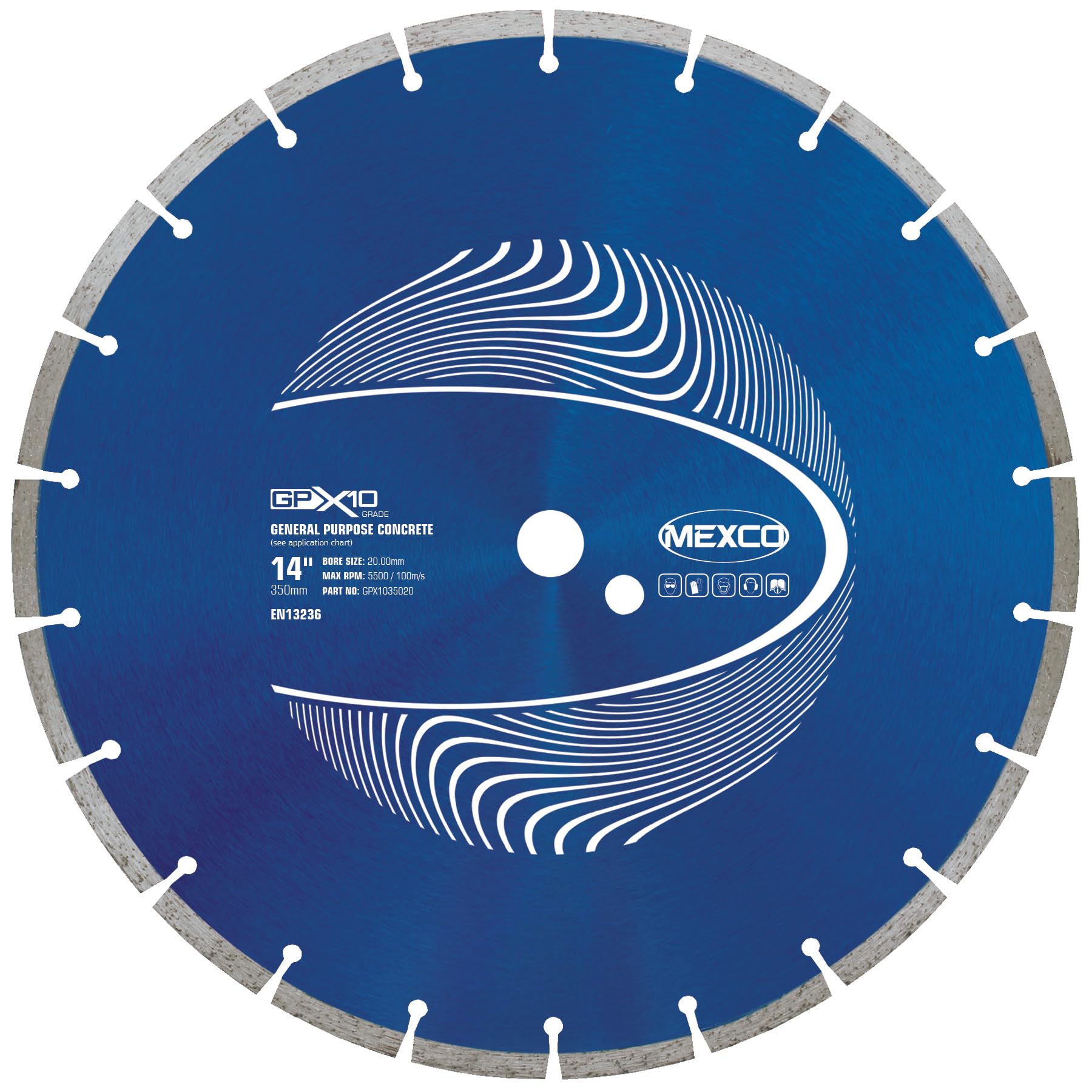 Mexco GPX10 General Purpose Concrete Diamond Blade, Cutting Disc for Non-Abrasive Building Materials - 350mm, 10mm Segment Height