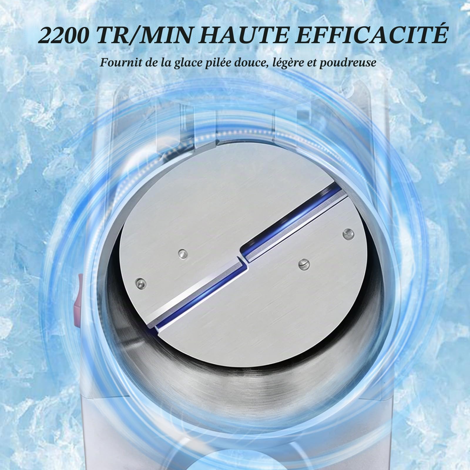 Broyeur à Glace Électrique, Machine à Glace Pilée en Acier Inoxydable avec 2 Lames Capacité de 65 kg/h, pour smoothies, Boissons Froides, Thé au Lait