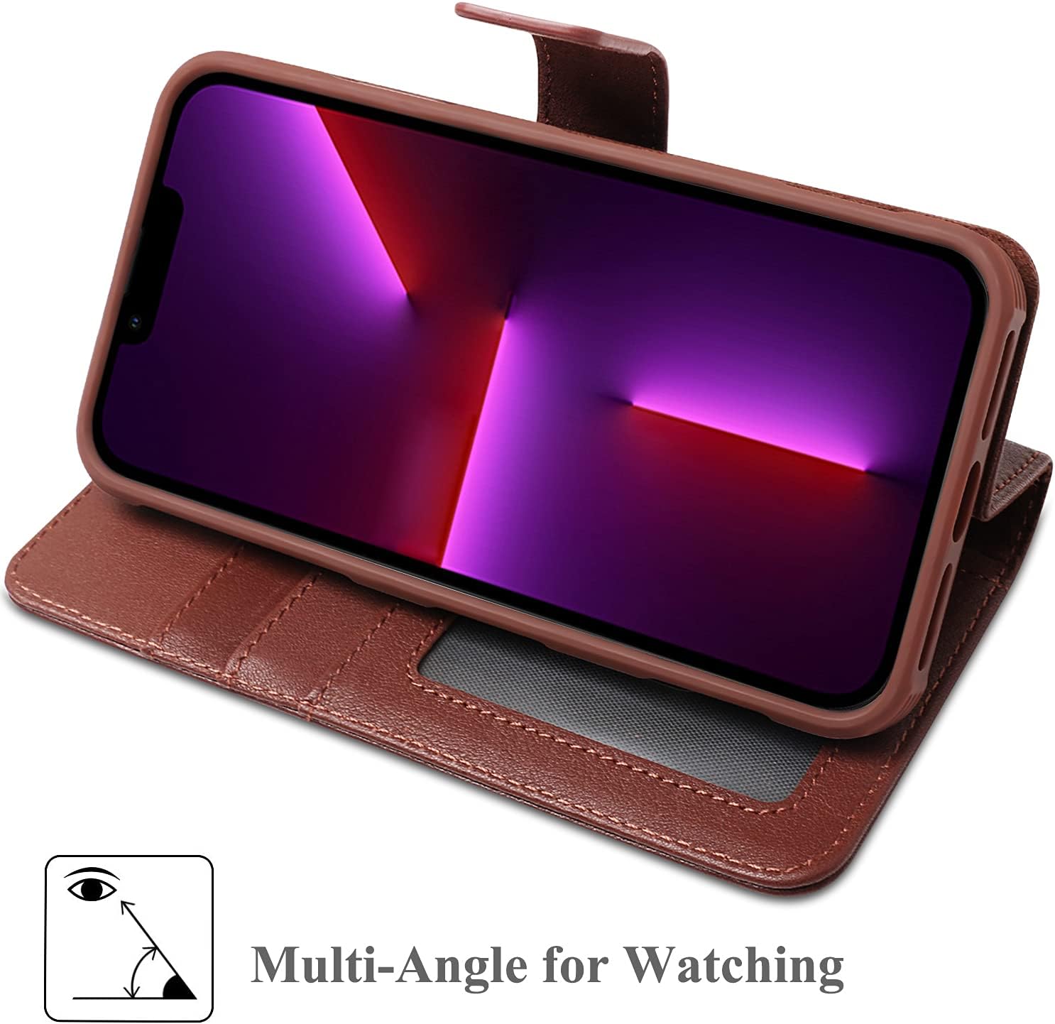 AMOVO Genuine Leather Case Compatible with iPhone 13 Pro Max Case Wallet Leather Magnetic Case[Wireless Charging] Detachable Case [Car Holder Function] (for iPhone 13 Pro Max, Real Leather Brown)