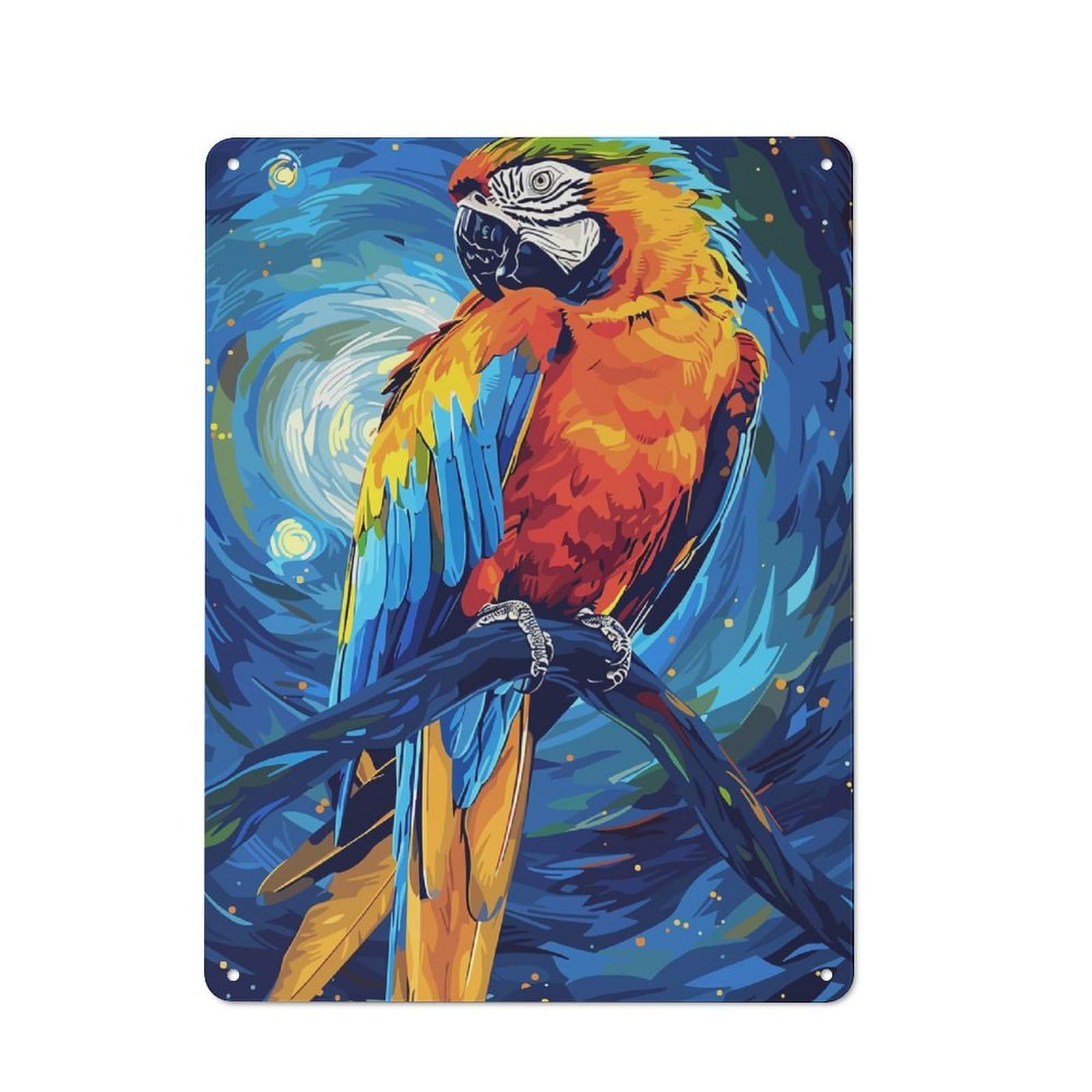 Junmoney Colorful Parrot On Branch Digital Art Retro-Style Metal Plaque 40X30cm For Garage Or Workshop, For Garage, Workshop And Man Cave Decoration