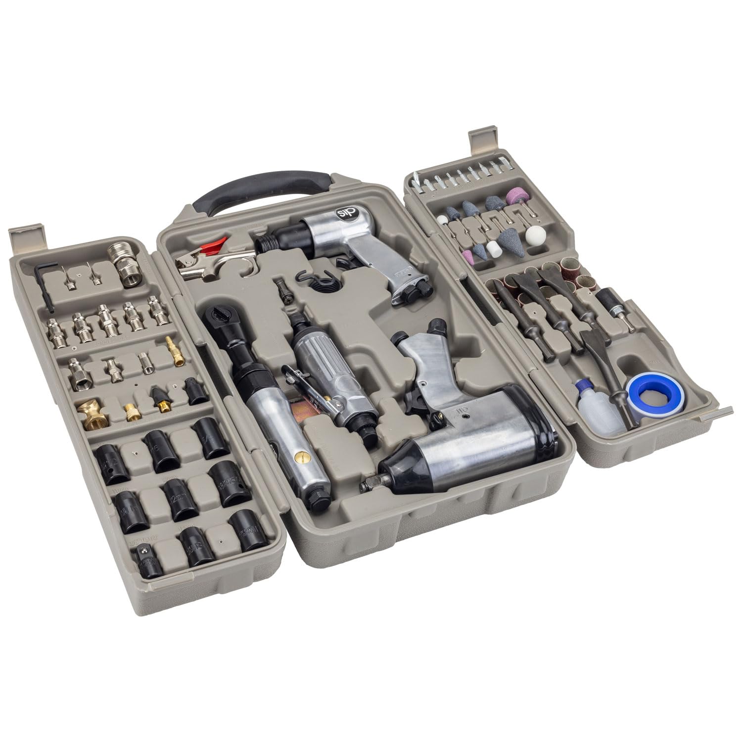 Sip Air Tool Kit 73 Piece Tool Set With Impact & Ratchet Wrench, Die Grinder And Hammer