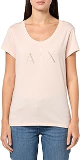 Armani Exchange Women's Rhinestone Scoop Neck Logo Tee, Vegas, Large
