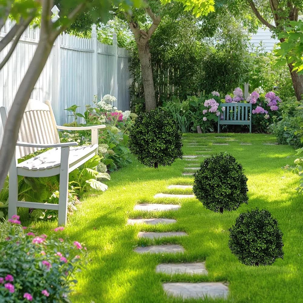 2 piante artificiali per esterni, 40,6 cm, in bosso artificiale, con picchetto, resistenti ai raggi UV, per interni, giardino, cortile, portico, patio