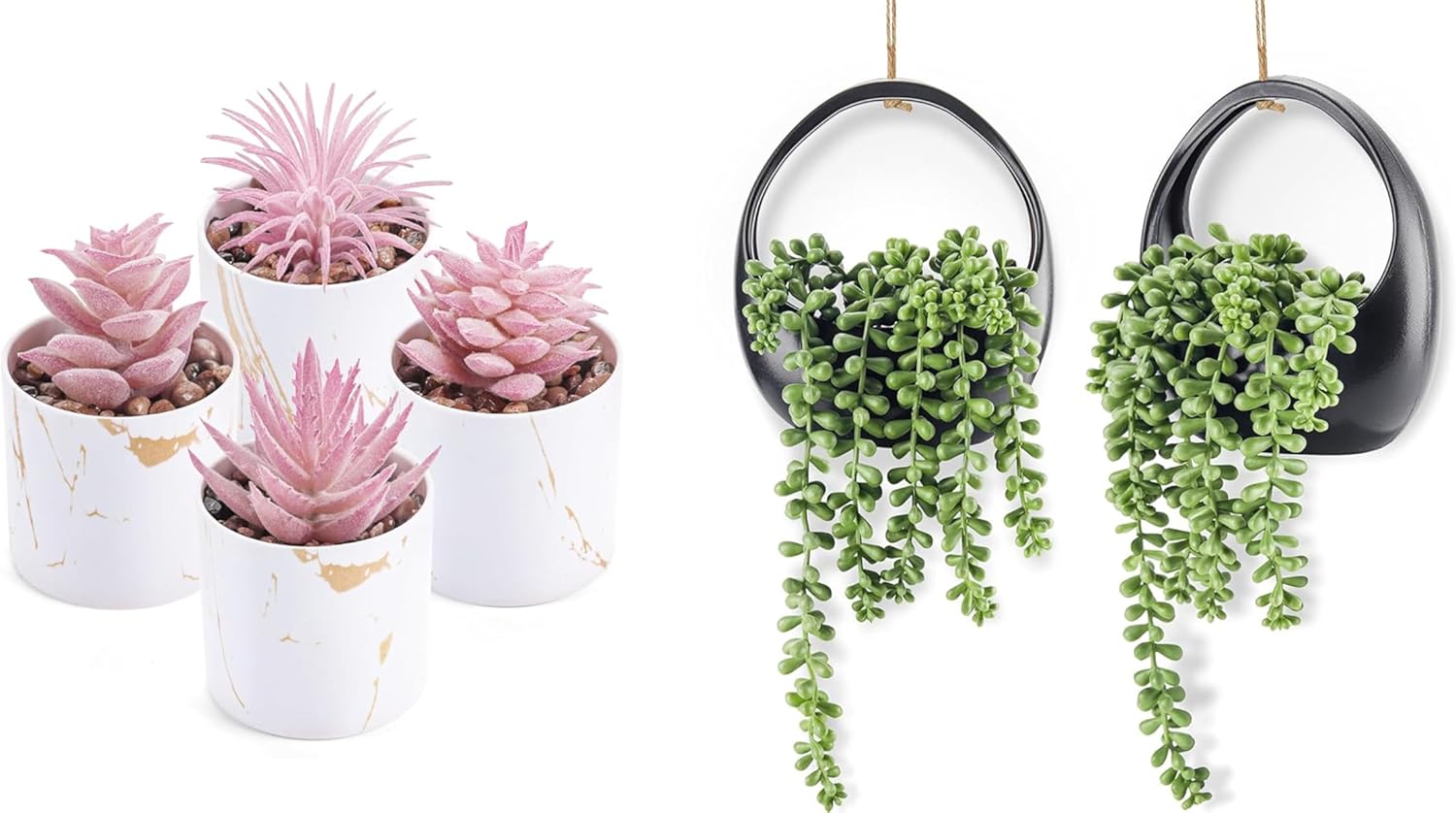 Der Rose Bundle of 4 Packs Artificial Plants Indoor and 2 Packs Fake Hanging Plants for Home Office Desk Accessories for Women