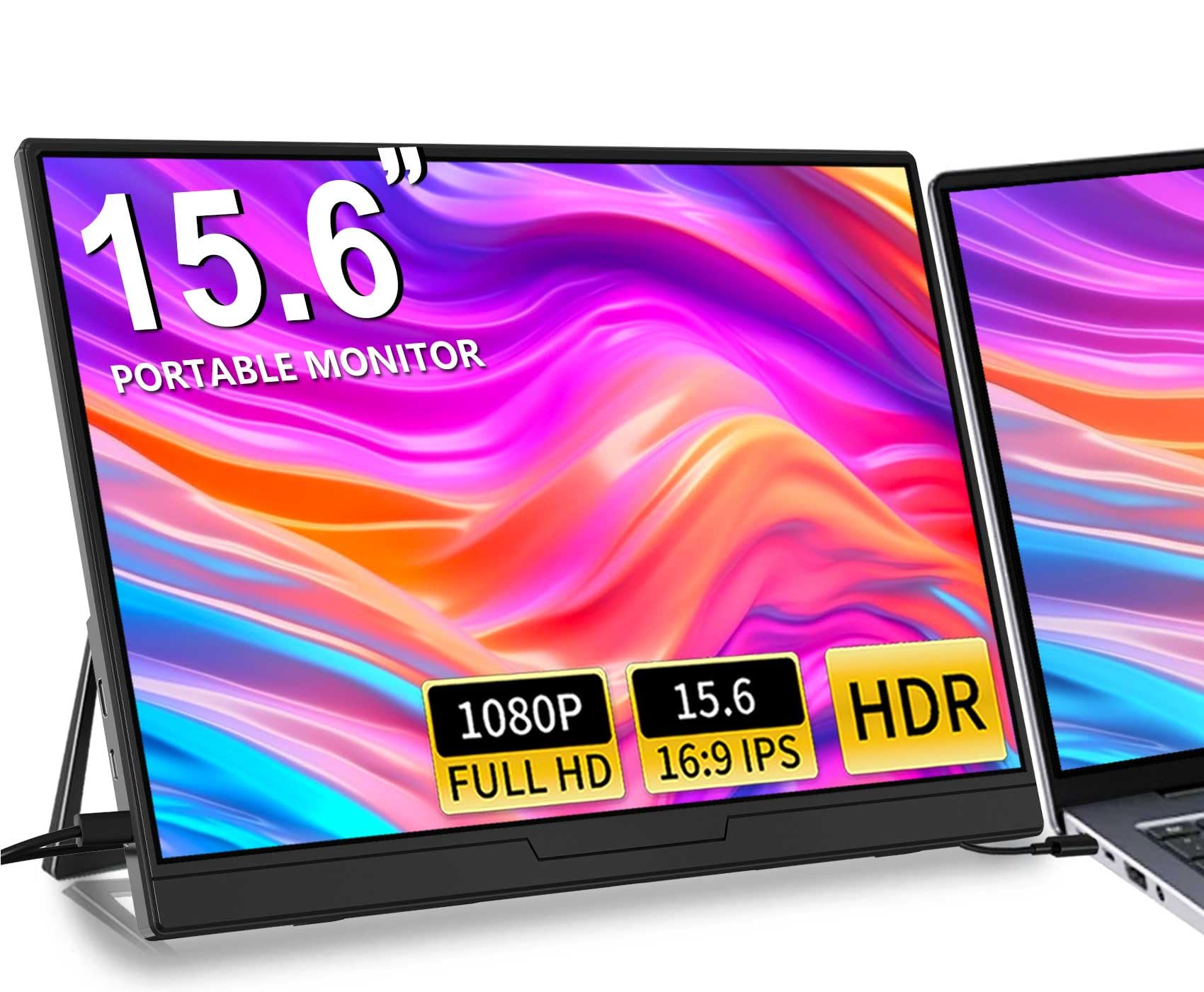 WEU Portable Monitor for Laptop, 15.6'' 1080P FHD Laptop Screen Extender - USB C HDMI Plug and Play Laptop Monitor Extender with Speaker Stand for Wins,Mac,Phone,Switch,PS4/5