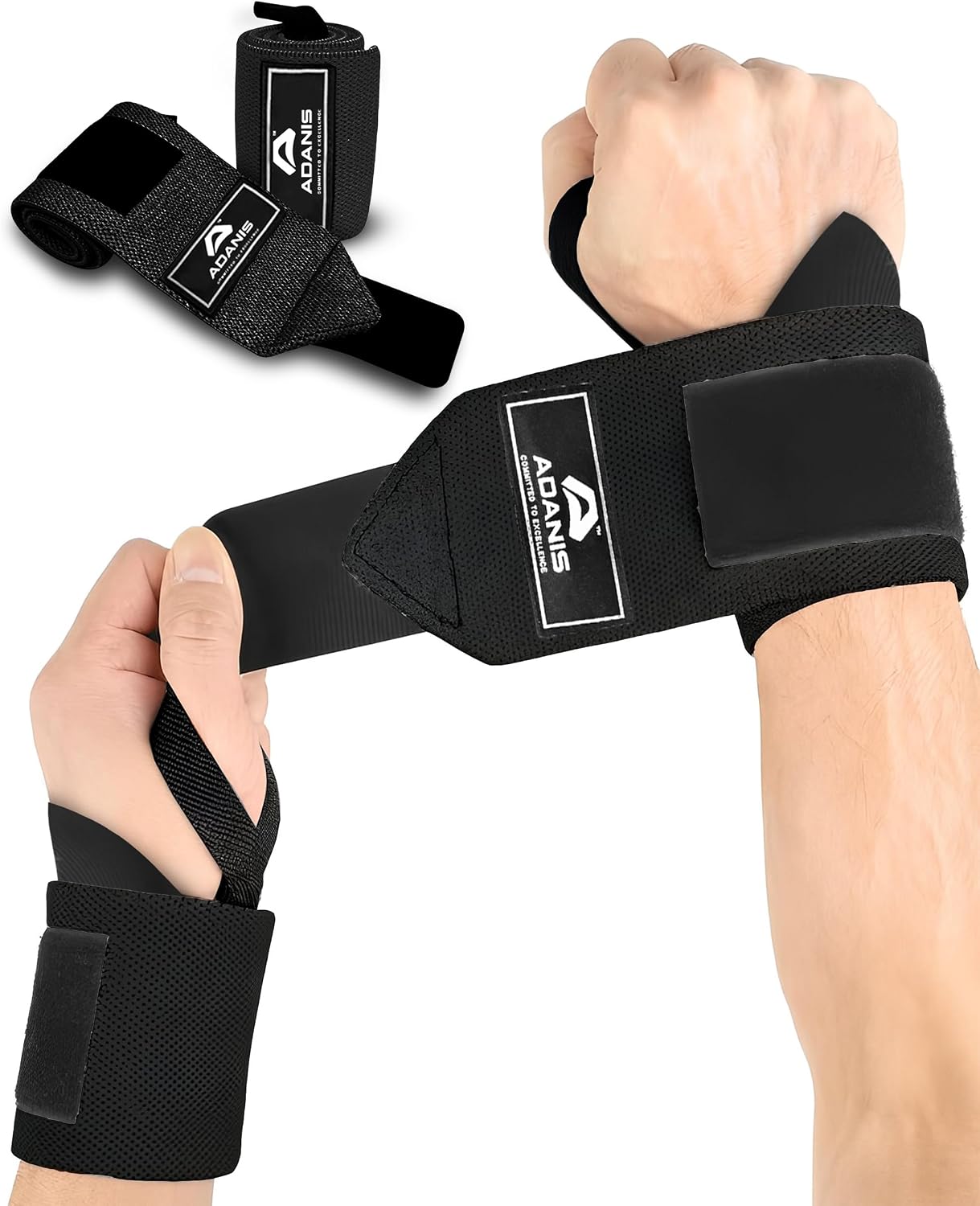 Adanis Wrist Wraps for Weightlifting   50cm Professional Wrist Support with Thumb Loop & Durable Velcro   Non-Slip Heavy Duty Gym Straps for Powerlifting, CrossFit & Strength Training