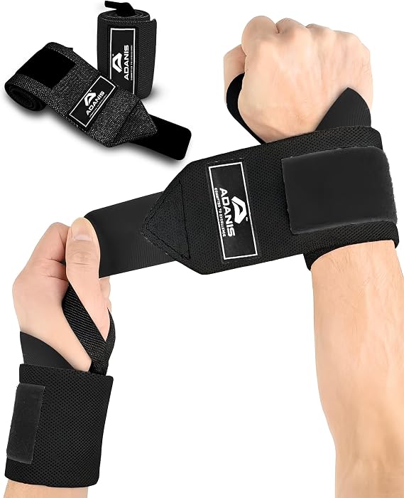 Adanis Wrist Wraps for Weightlifting (Pair) – 50cm Adjustable Wrist Support with Thumb Loop & Durable Velcro – Non-Slip Heavy Duty Gym Straps for Powerlifting, CrossFit & Strength Training