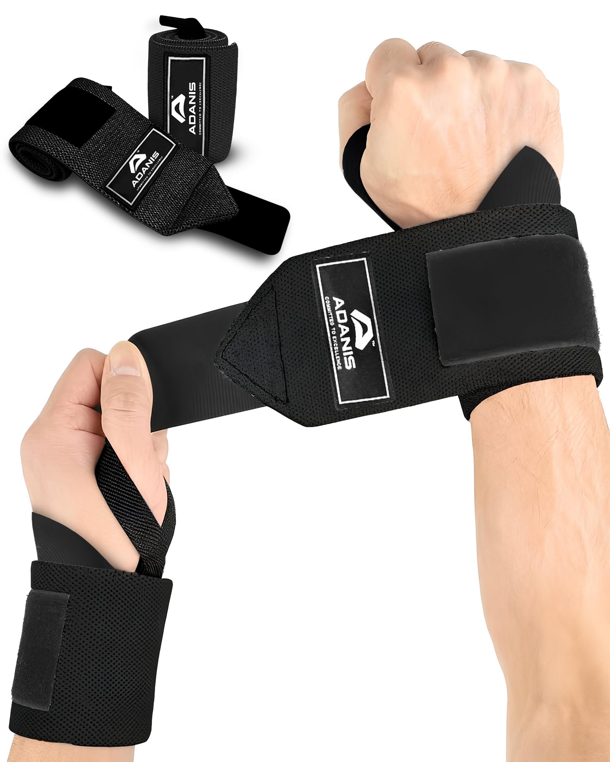 Adanis Wrist Wraps for Weightlifting – 50cm Professional Wrist Support with Thumb Loop & Durable Velcro – Non-Slip Heavy Duty Gym Straps for Powerlifting, CrossFit & Strength Training