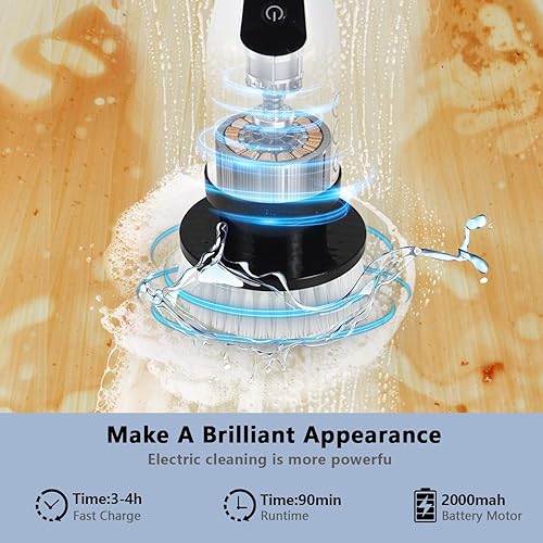 Miniatura 5 de NEWONE Limpiador eléctrico giratorio, cepillo de limpieza inalámbrico con 7 cabezales de cepillo reemplazables, 2 velocidades ajustables, color