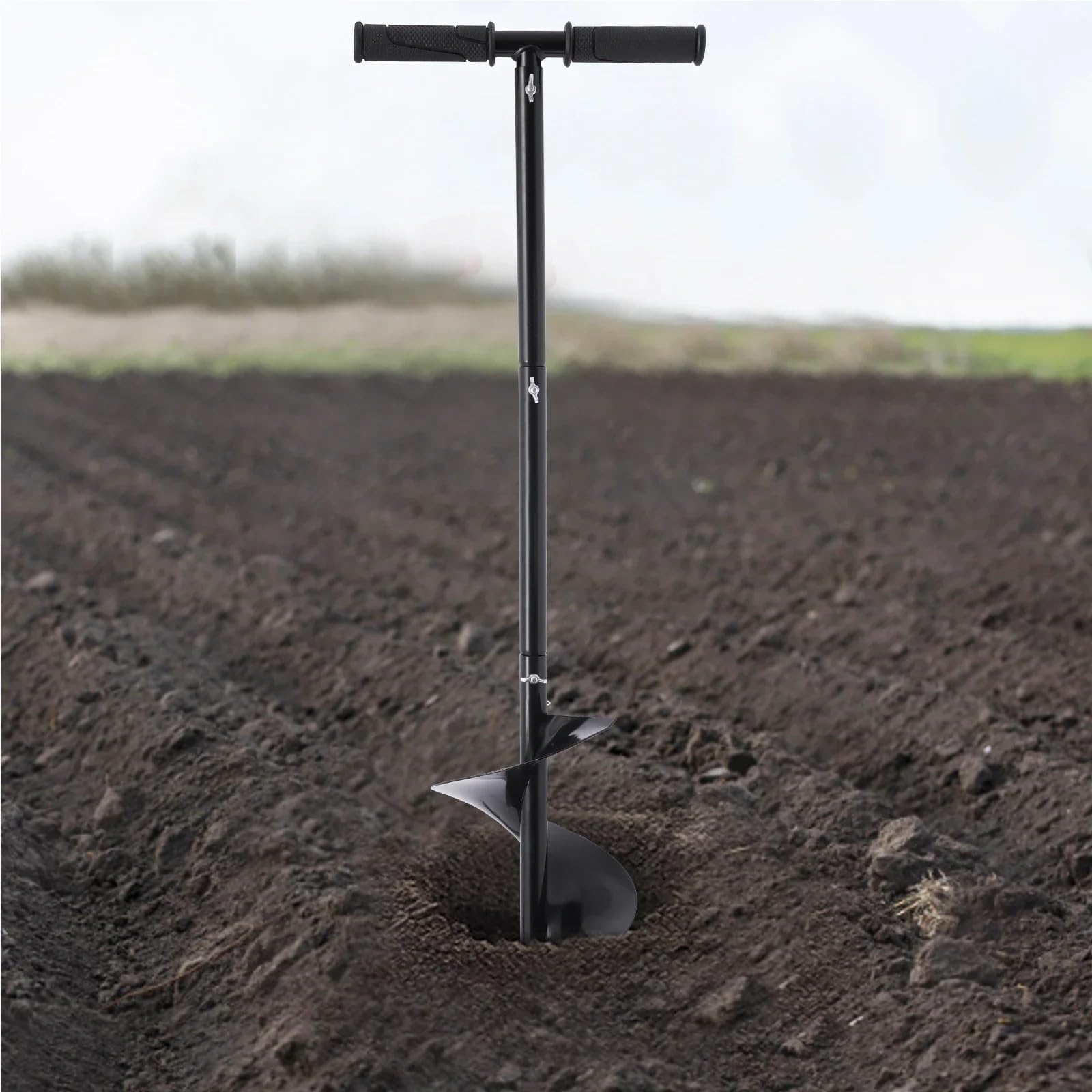 Auger Post Hole Hand Manual Digger T-shaped Drill Bit With Non-Slip Handle For Digging Weeds Roots Planting Deep Cultivating(10 * 85cm)