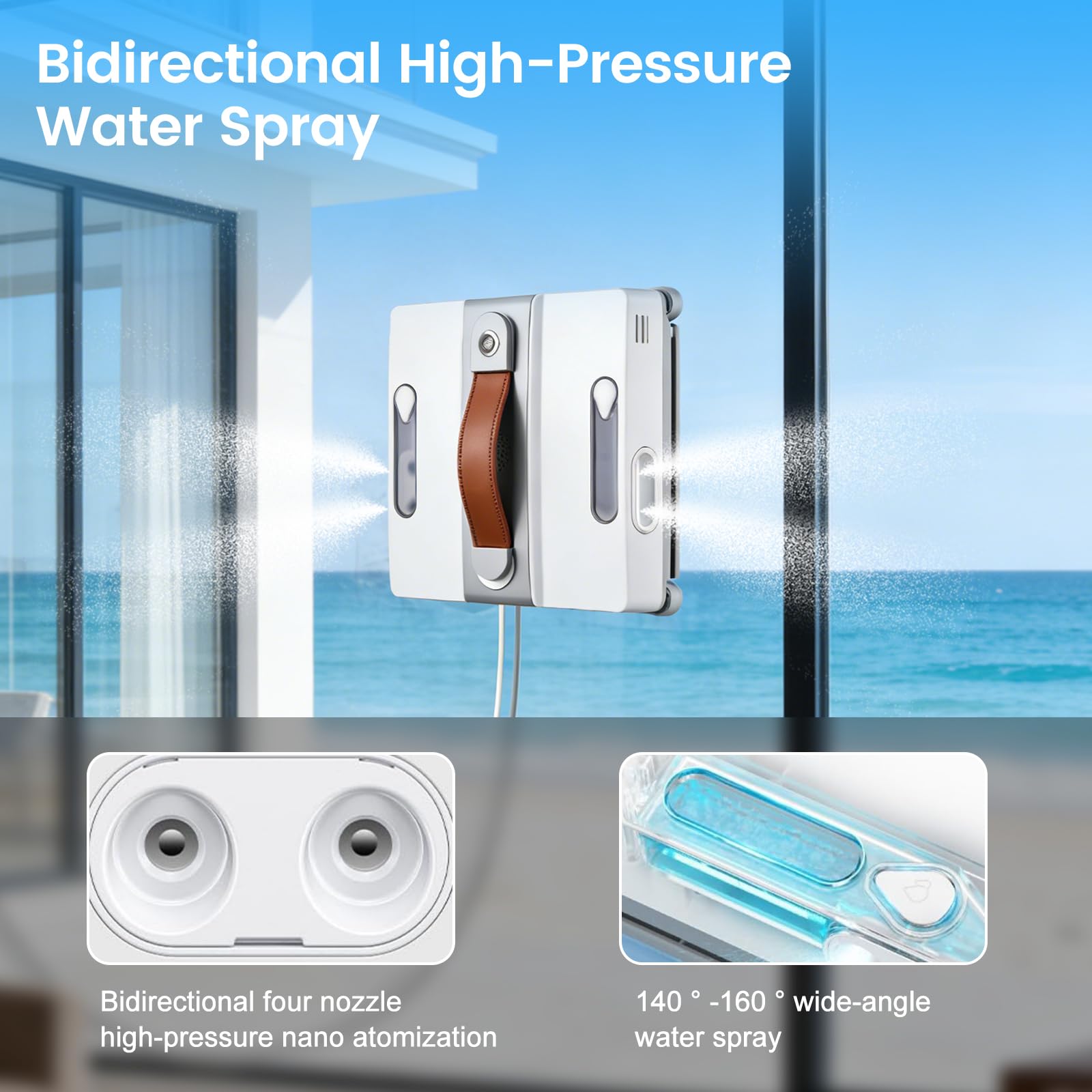 Robot Nettoyeur De Fenêtres Avec Fonction Pulvérisation, Robot Nettoyeur Vitre 7000 Pa, Robot Lave Vitre Automatique Avec Planification Intelligente Du Trajet Pour Tous Types De Fenêtres