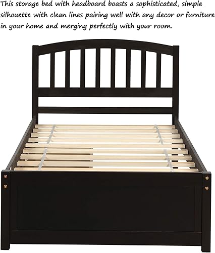 Miniatura 42 de P PURLOVE Cama de plataforma de tamaño individual con cabecero, marco de cama de madera con cama nido (blanco) White Frame,expreso (Espresso