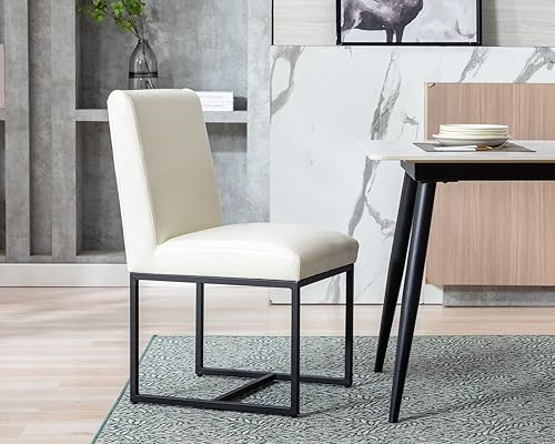 Miniatura 38 de CIMOTA Juego de 6 sillas de comedor modernas, de cuero, tapizadas, sin brazos, con base negra, para comedor/cocina, color crema, 6 unidades Base