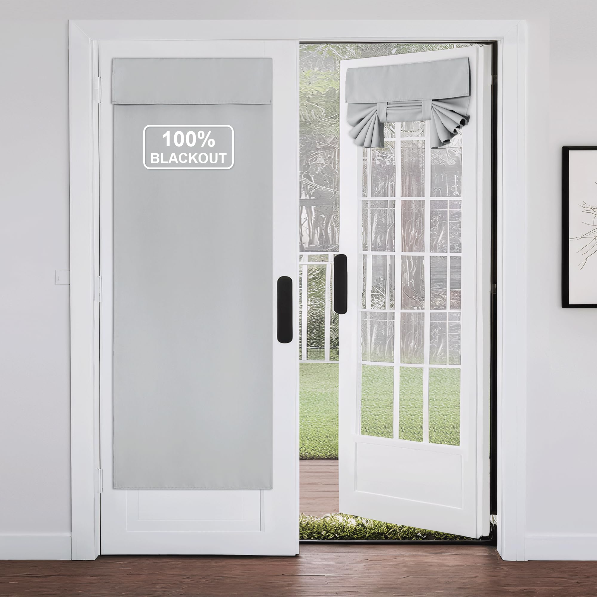 NICETOWN Door Curtains for Window, French Front Door Curtains for Privacy, Easy Installed Tricia Sidelight Curtain Tie Up Shade, 26W x 72L, Silver