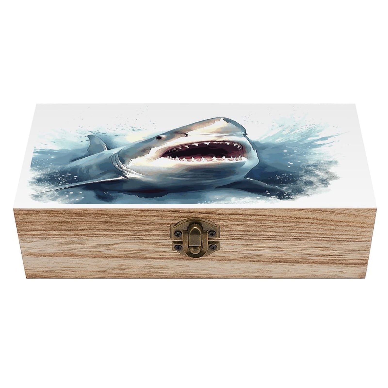Adfgyerh Style Shark In The Sea Bins Solid Wood，Jewelry Box Retro And Exquisite，Storage Box Used For Storing Photos, Souvenirs, Letters, Gifts, And Jewelry.