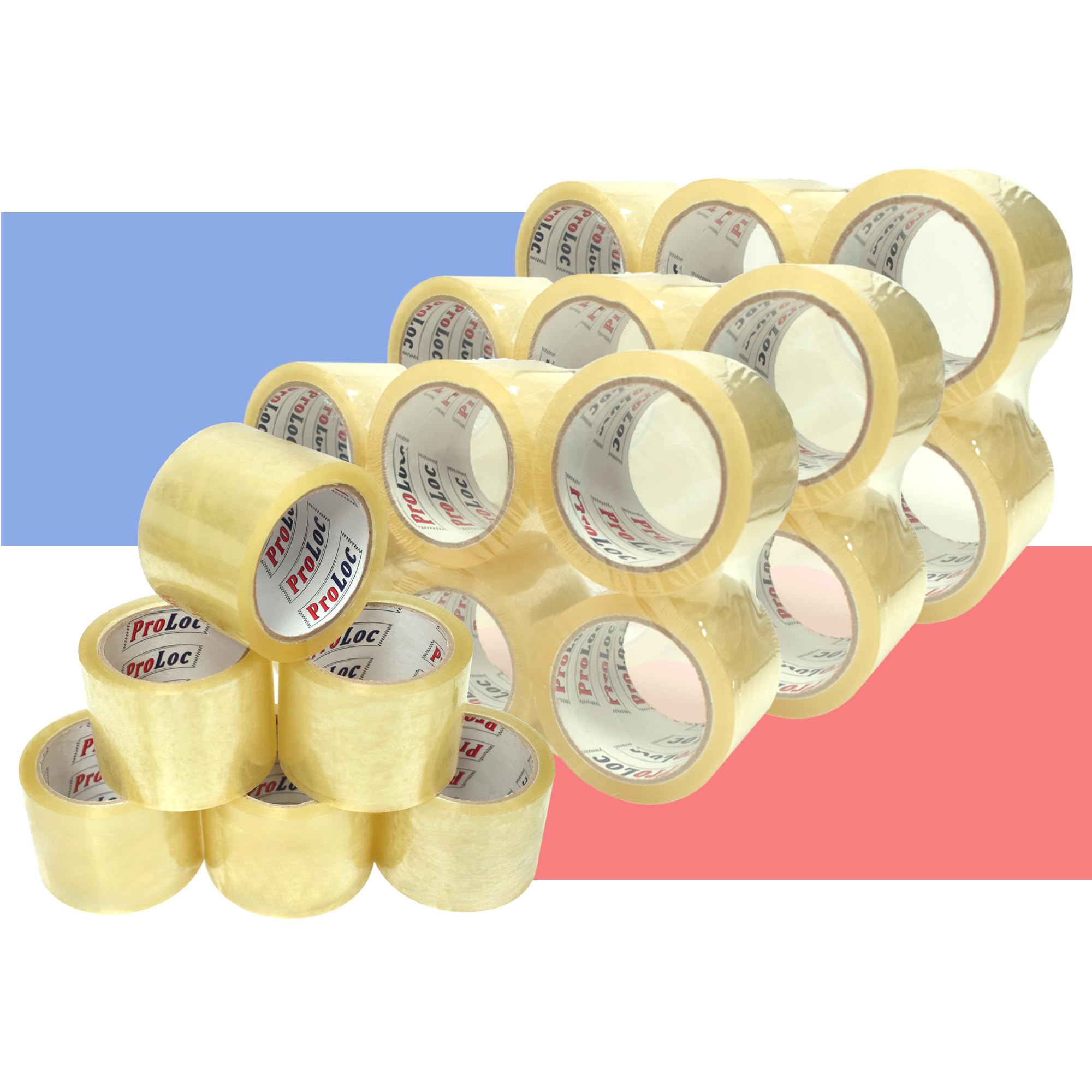 ProLoc Extra Wide Packaging Tape (72mm x 66m) - Pick Colour & Qty - 3 inch Wide Ultra Strong Packing Tape with Sticky & Secure Seal for Packing Large & Heavy Boxes and Moving House (Clear, 24 Rolls)