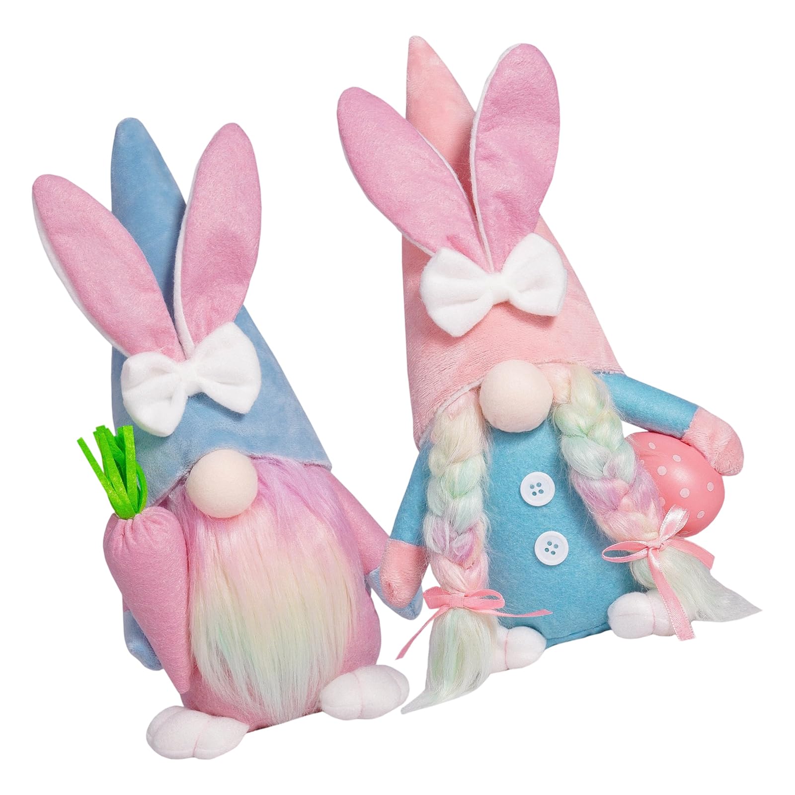 hogtnd Fabric Easter Rabbits Eggs Decoration Statue for Family Holiday Use Elegant Face Less Dwarf Doll Ornament Fabric Figurine