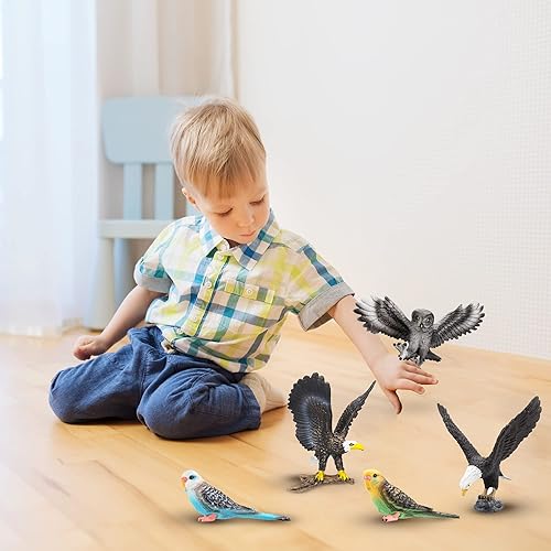 Miniatura 4 de Toymany Juego de 5 figuras de pájaro con texturas realistas de águila, juguetes de águila, búho calvo, regalo educativo de cumpleaños para niños y