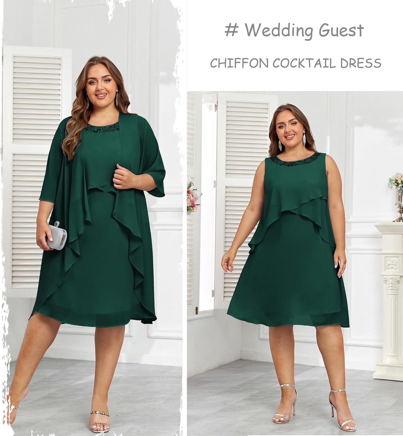 Hanna Nikole Womens Plus Size Dress with Jacket 2 Piece Wedding Guest Dresses Flowy Mother of The Bride Dress - Image 2