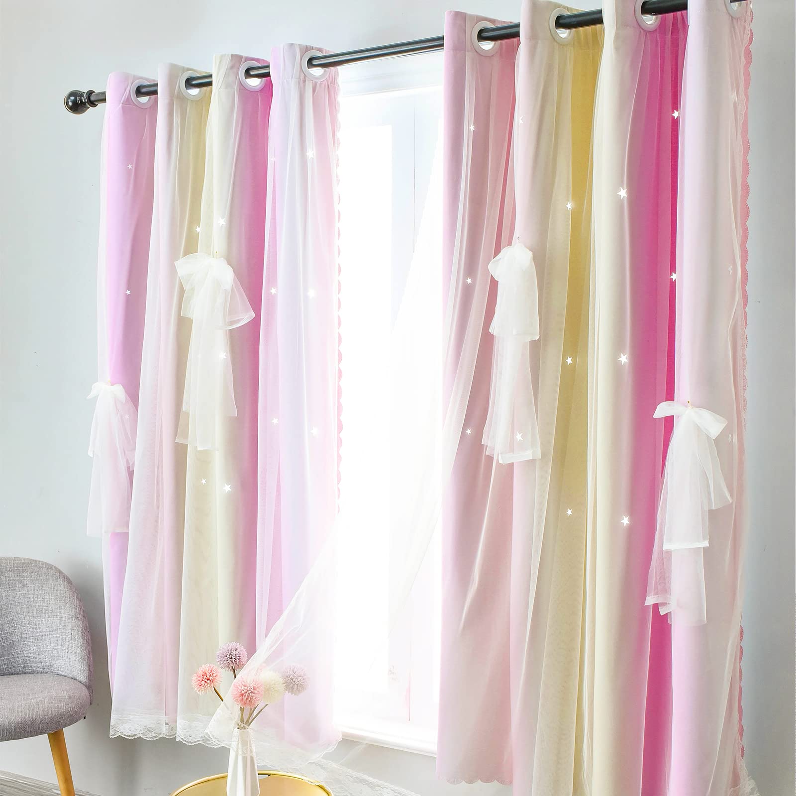MINGPINHUIUS Blickdicht Vorhang Verdunkelungsvorhänge Doppelschicht Sterne Vorhänge Elegante Vorhänge Stern Fenster Vorhang für Wohnzimmer Kinder Jungen Mädchen Schlafzimmer