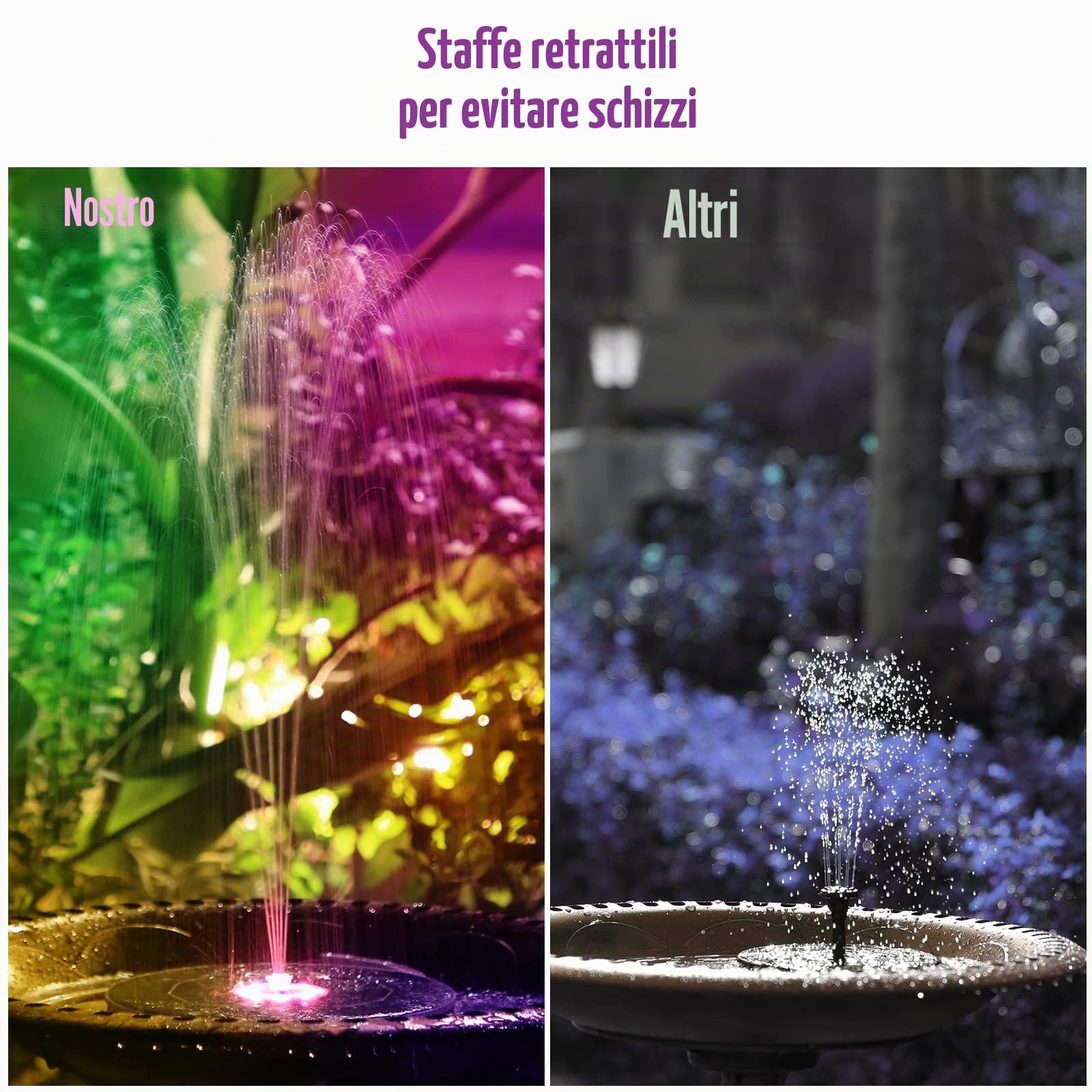 AISITIN Fontana Solare LED 6,5W per Laghetto con Supporto Regolabile, Pompa per Giardino a Luci Multicolori e Ugelli Intercambiabili, Fontana Energeticamente Efficiente per Vasca Uccelli e Giardino